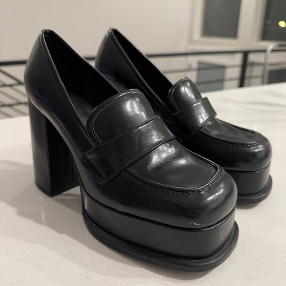 H&M Black Leather Platform Heeled Loafers - Picture 5 of 11